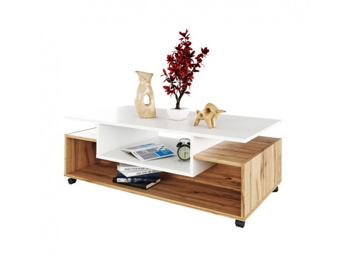 Konferenčný stolík na kolieskach Dalen - biela / dub wotan