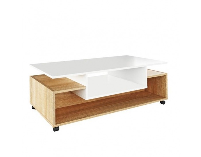 Konferenčný stolík na kolieskach Dalen - biela / dub sonoma