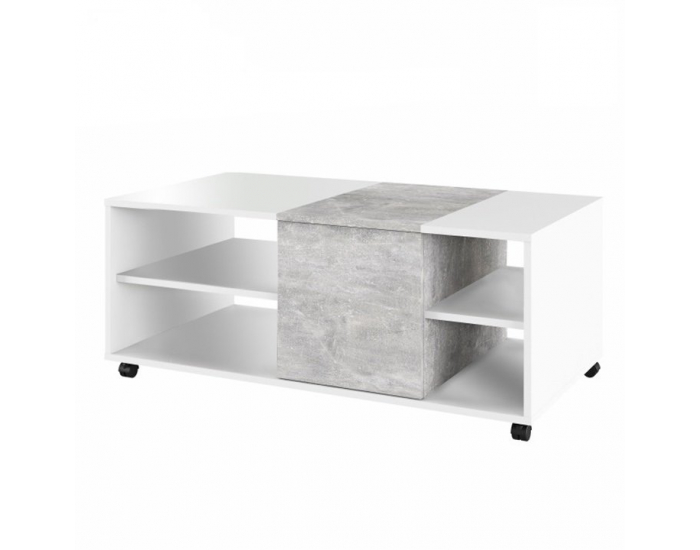 Konferenčný stolík na kolieskach Delimaro - biela / betón