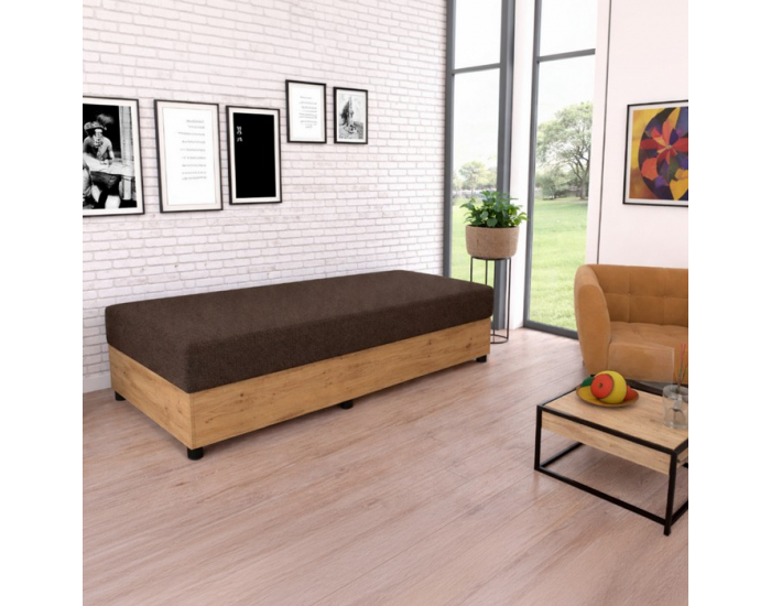 Jednolôžková posteľ (váľanda) s úložným priestorom Konri - dub craft zlatý / hnedá