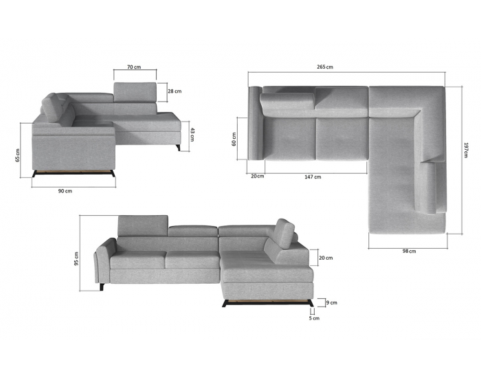 Rohová sedačka s rozkladom a úložným priestorom Korense P - čierna (Soft 11)