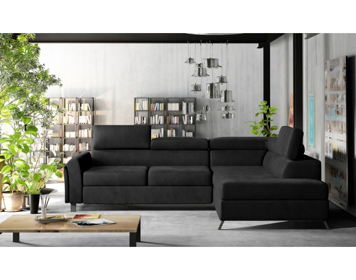 Rohová sedačka s rozkladom a úložným priestorom Korense P - čierna (Velvet Mat 99)