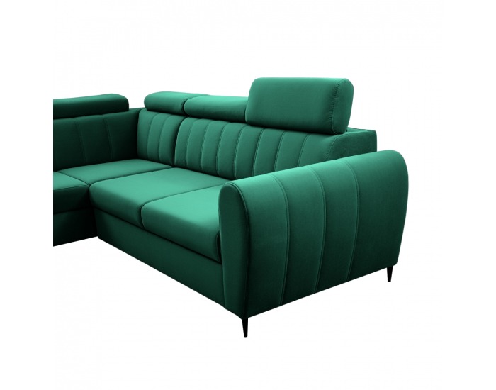 Rohová sedačka s rozkladom a úložným priestorom Korio L L - smaragdová / čierna