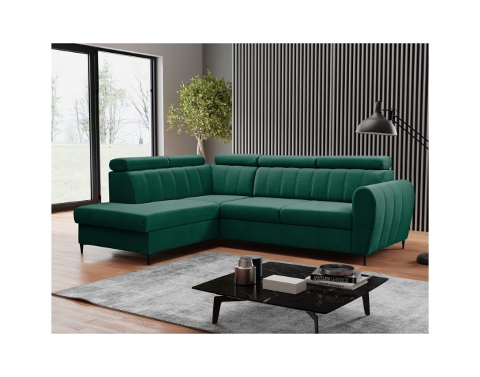 Rohová sedačka s rozkladom a úložným priestorom Korio L L - smaragdová / čierna