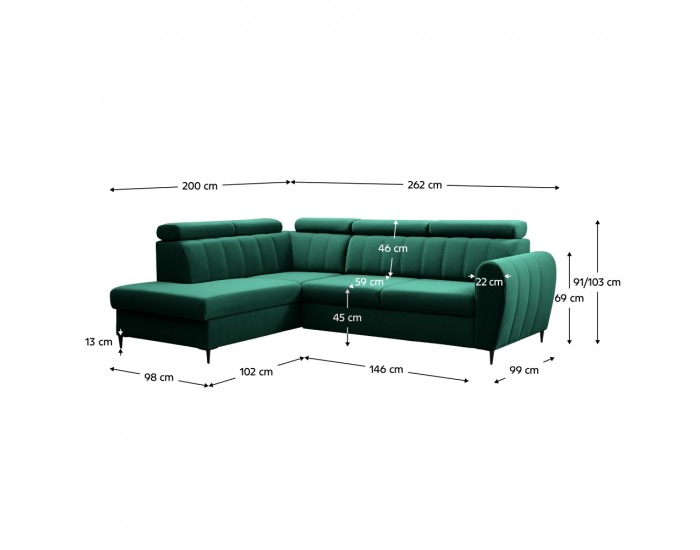 Rohová sedačka s rozkladom a úložným priestorom Korio L L - smaragdová / čierna