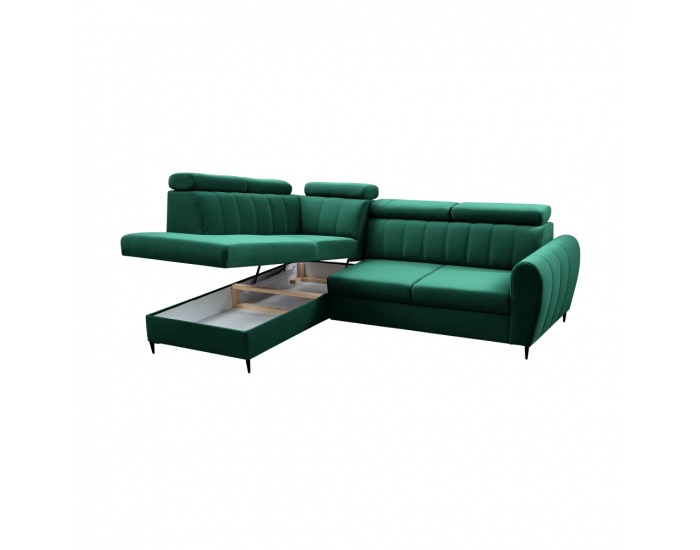 Rohová sedačka s rozkladom a úložným priestorom Korio L L - smaragdová / čierna