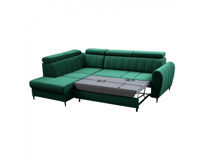 Rohová sedačka s rozkladom a úložným priestorom Korio L L - smaragdová / čierna