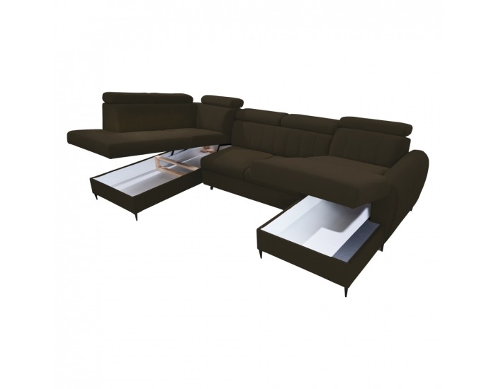Rohová sedačka U s rozkladom a úložným priestorom Korio U P - hnedá / čierna