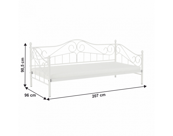 Kovová jednolôžková posteľ s roštom Daina 90x200 cm - biela
