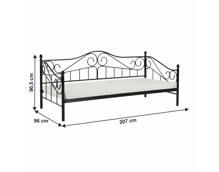 Kovová jednolôžková posteľ s roštom Daina 90x200 cm - čierna