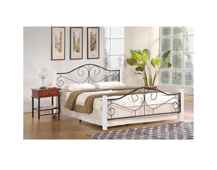 Kovová jednolôžková posteľ s roštom Violetta 120 - biela / čierna