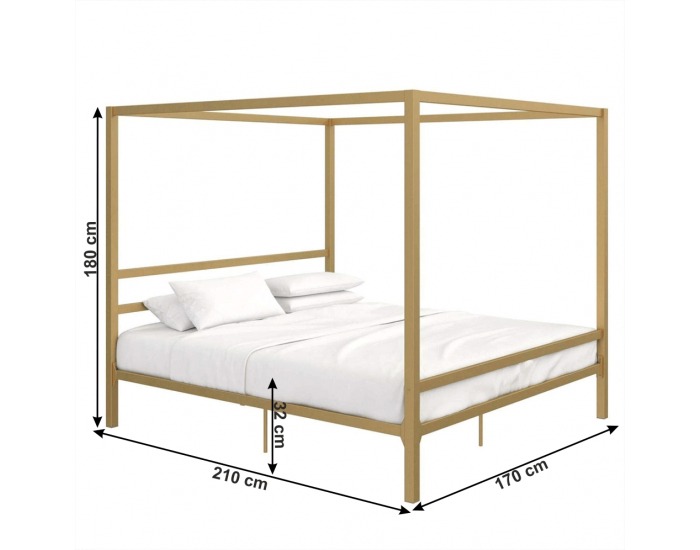 Kovová manželská posteľ s roštom Takara 160x200 cm - zlatá
