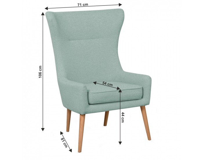 Kreslo (ušiak) Fador - mentolová / buk