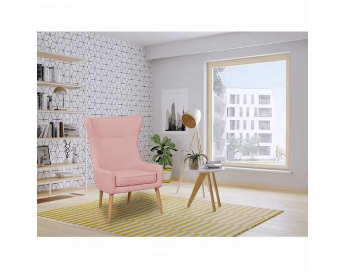 Kreslo (ušiak) Fador - ružová / buk
