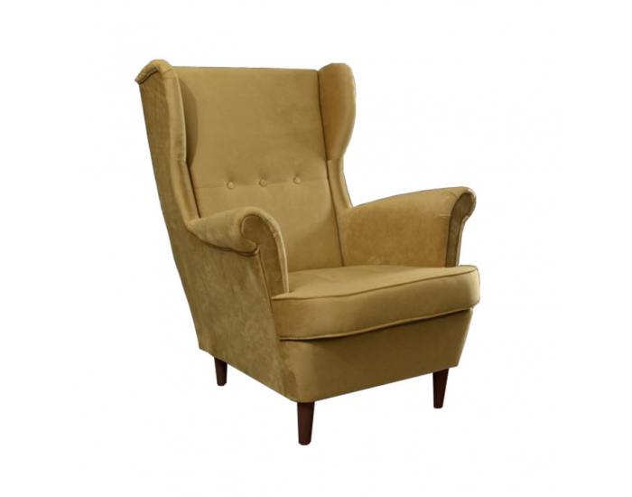 Kreslo (ušiak) Rufino - béžovozlatá / orech