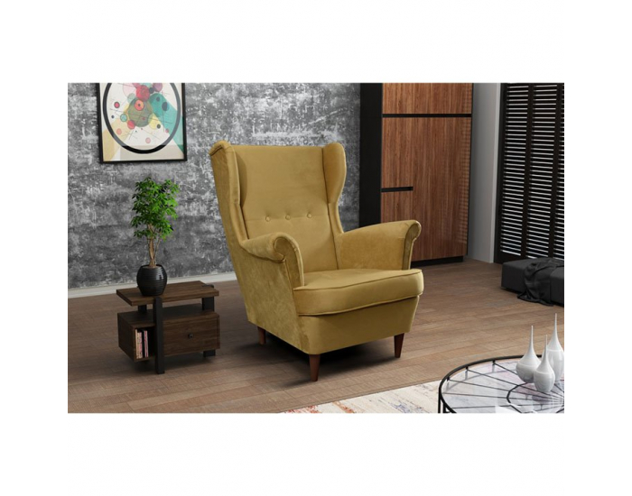 Kreslo (ušiak) Rufino - béžovozlatá / orech