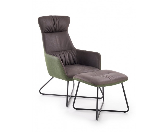 Kreslo s podnožkou Tinto - tmavosivá / tmavozelená / čierna