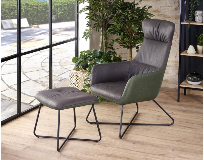 Kreslo s podnožkou Tinto - tmavosivá / tmavozelená / čierna