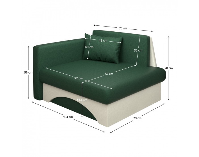 Rozkladacie kreslo s úložným priestorom Kuboš New L- zelená / béžová