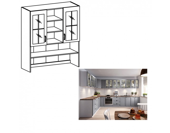Kuchynská skrinka (nadstavba) Layla K120 - biela / sivá matná
