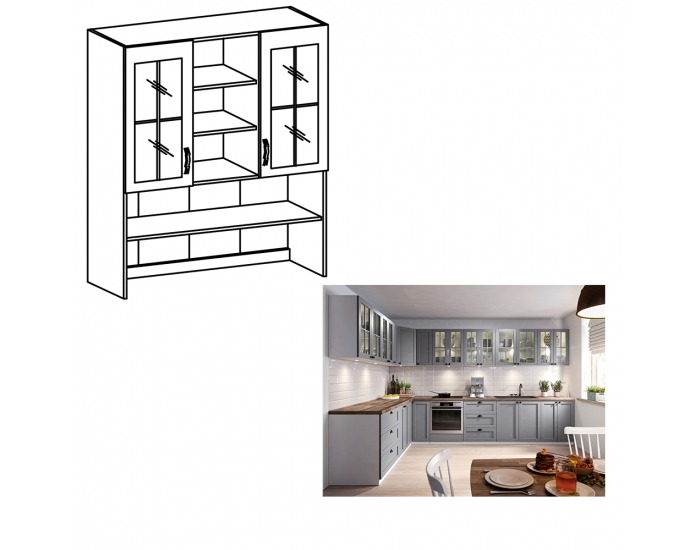 Kuchynská skrinka (nadstavba) Layla K120 - biela / sivá matná