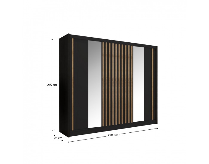 Šatníková skriňa s posuvnými dverami Ladder 250 - čierna / dub craft