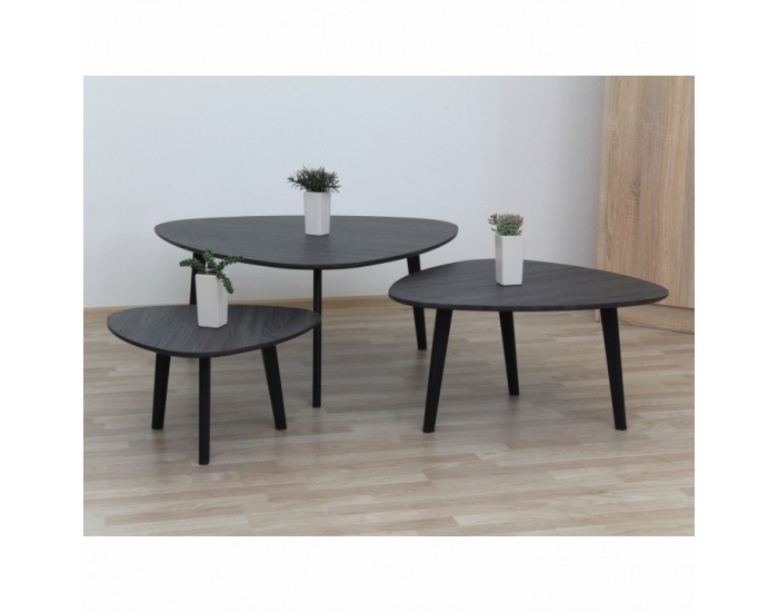 Konferenčný stolík (3 ks) Ladon - sivá / čierna