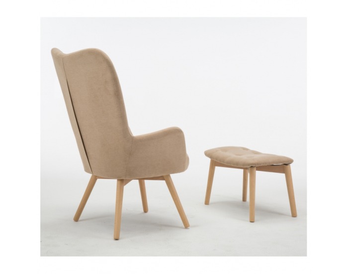 Kreslo s taburetkou Lager - béžová / buk