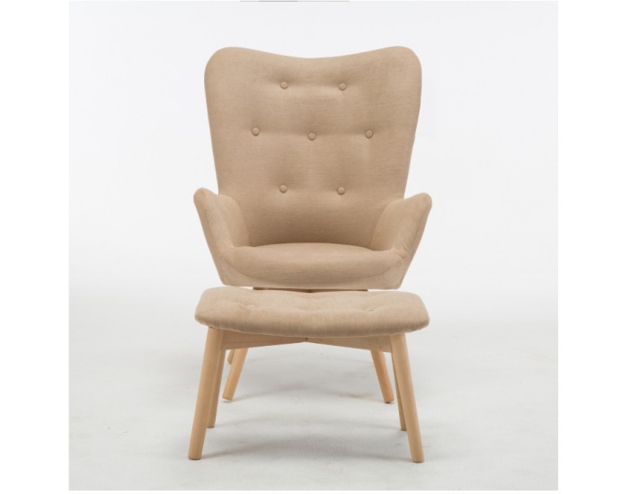 Kreslo s taburetkou Lager - béžová / buk