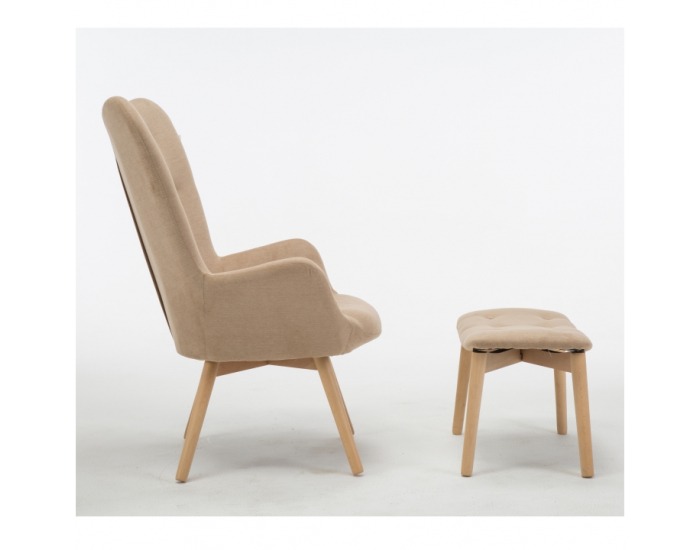Kreslo s taburetkou Lager - béžová / buk