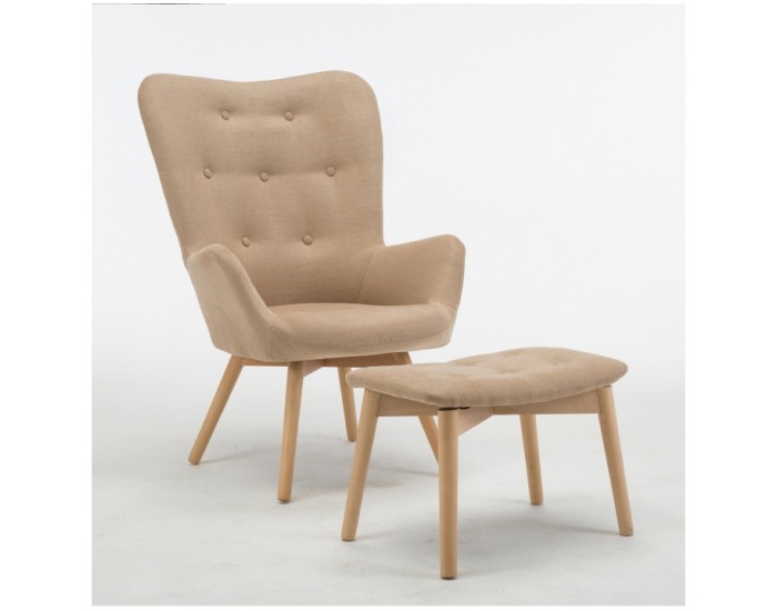 Kreslo s taburetkou Lager - béžová / buk