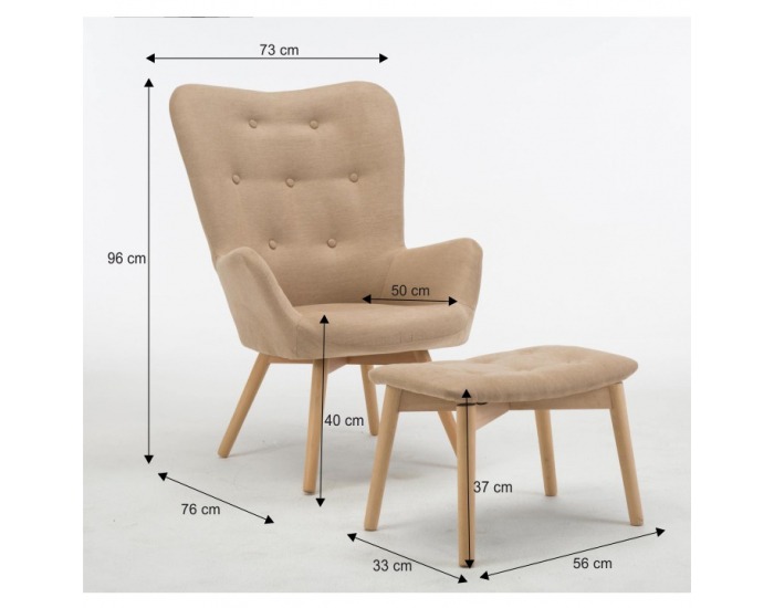 Kreslo s taburetkou Lager - béžová / buk