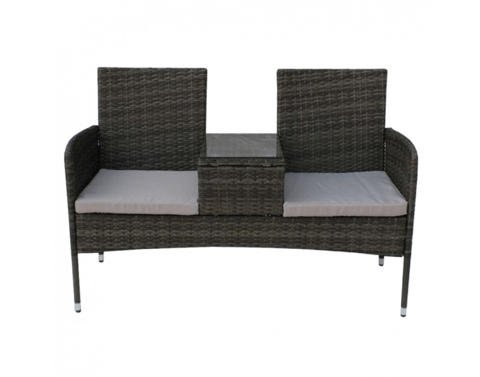 Záhradná dvojsedačka z umelého ratanu so stolíkom Lalit - sivá