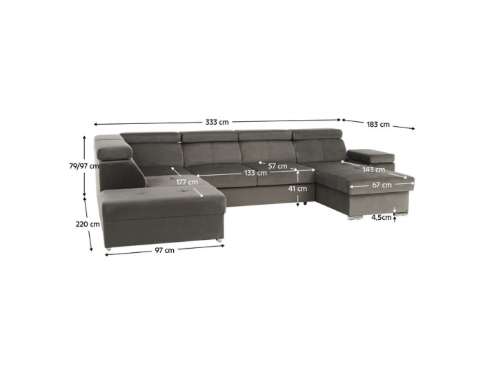 Rohová sedačka U s rozkladom a úložným priestorom Lamora U L - sivohnedá (taupe)