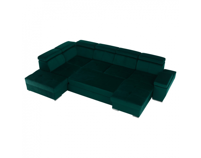 Rohová sedačka U s rozkladom a úložným priestorom Lamora U L - smaragdová