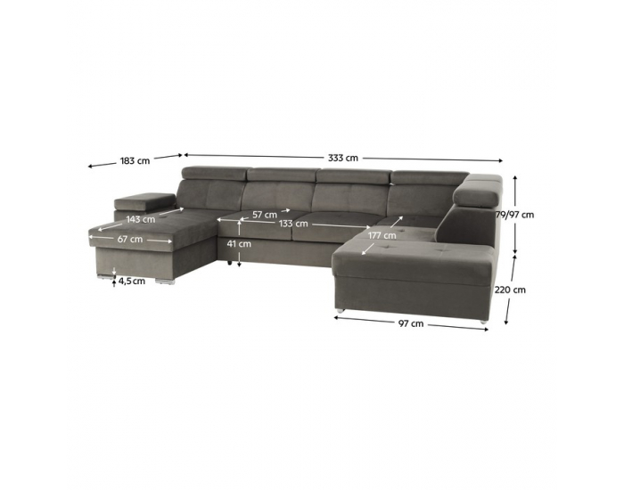 Rohová sedačka U s rozkladom a úložným priestorom Lamora U P - sivohnedá (taupe)