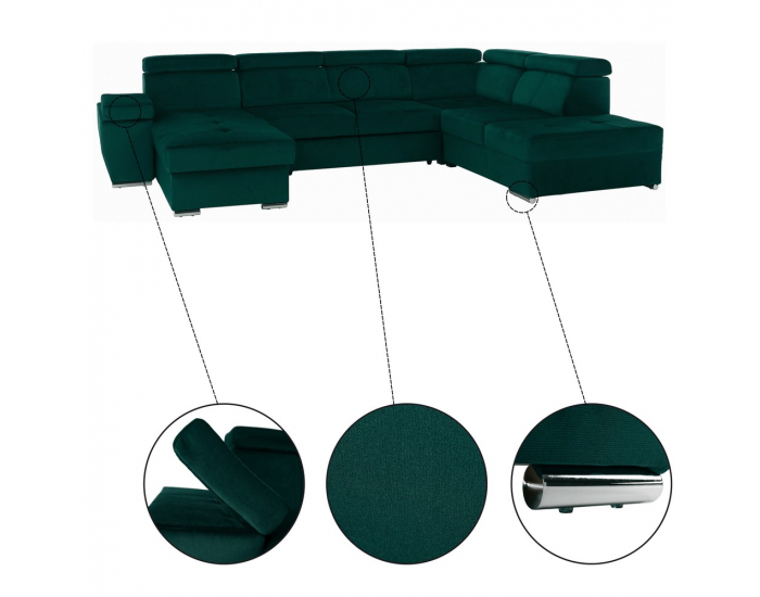 Rohová sedačka U s rozkladom a úložným priestorom Lamora U P - smaragdová