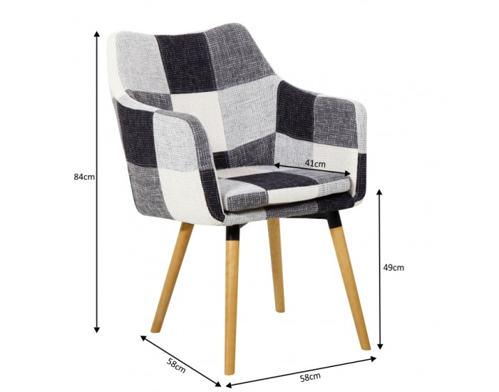 Jedálenské kreslo Landor - bieločierny patchwork / buk