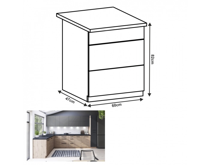 Dolná kuchynská skrinka Langen D60S3 - dub artisan