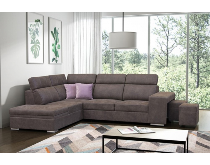 Rohová sedačka s rozkladom a úložným priestorom Lanza L - hnedá / svetlofialová