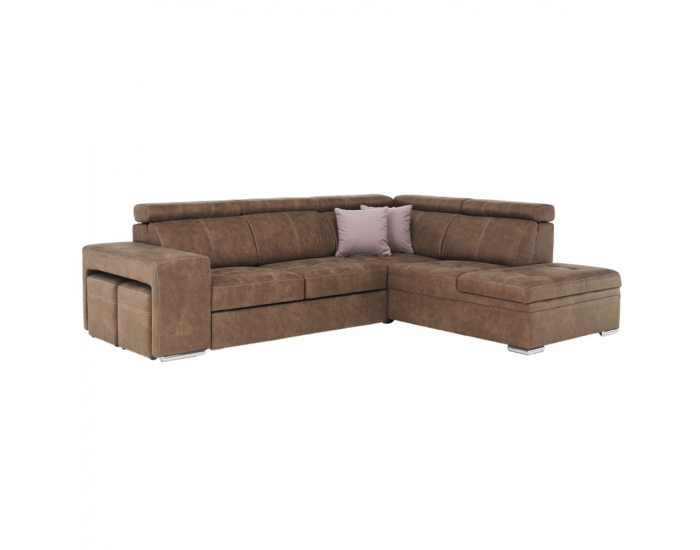 Rohová sedačka s rozkladom a úložným priestorom Lanza P - hnedá / svetlofialová