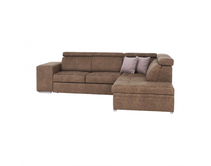 Rohová sedačka s rozkladom a úložným priestorom Lanza P - hnedá / svetlofialová