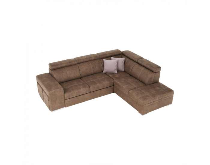 Rohová sedačka s rozkladom a úložným priestorom Lanza P - hnedá / svetlofialová