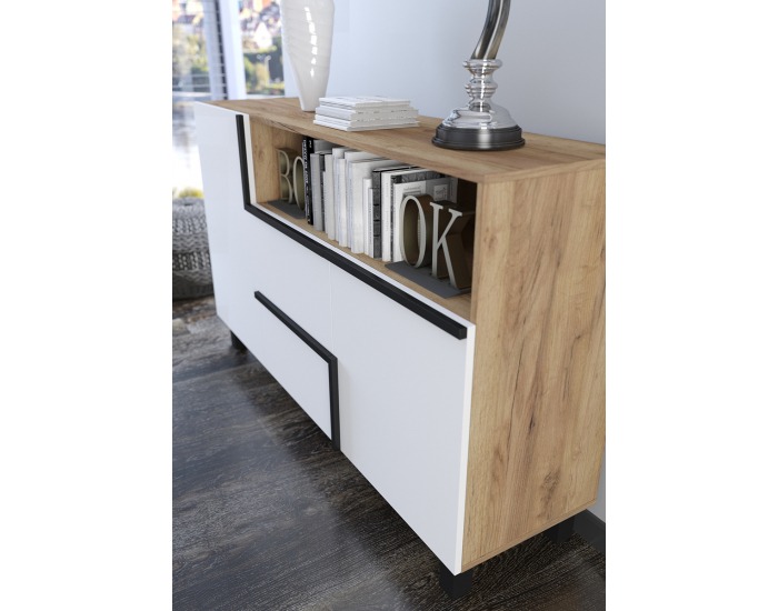 Komoda Lars LAR-02 - craft zlatý / biela