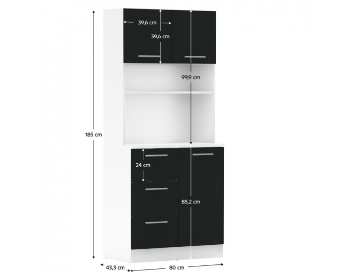 Trojdverový kredenc Laset New - biela / čierna