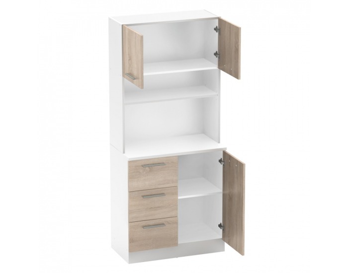 Trojdverový kredenc Laset New - biela / dub sonoma