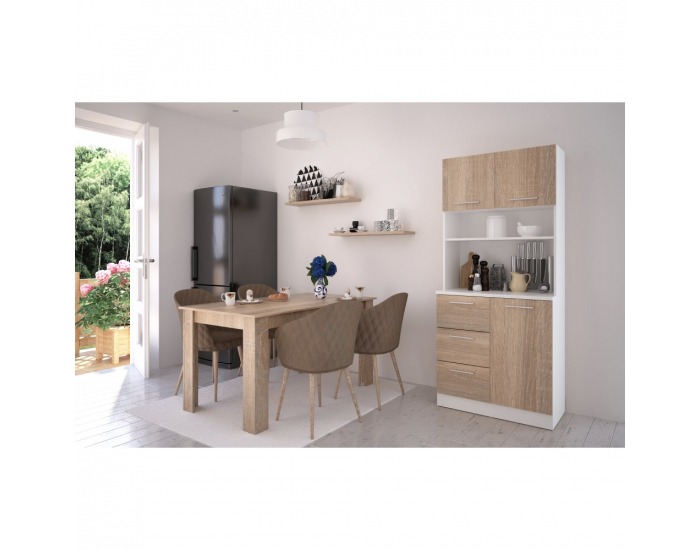 Trojdverový kredenc Laset New - biela / dub sonoma