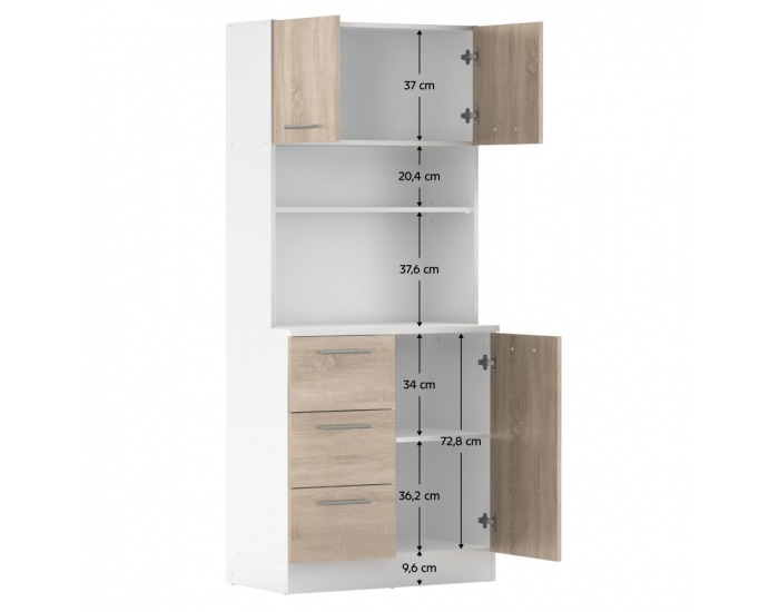 Trojdverový kredenc Laset New - biela / dub sonoma