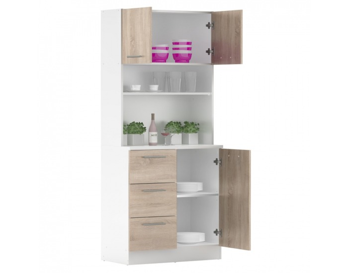 Trojdverový kredenc Laset New - biela / dub sonoma