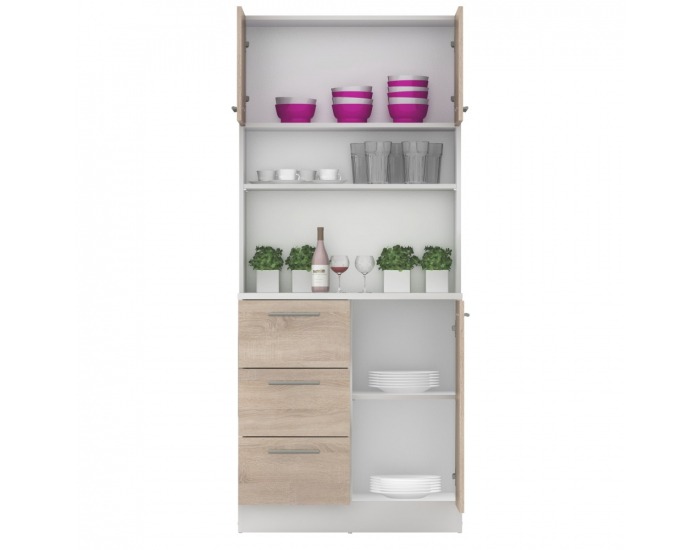 Trojdverový kredenc Laset New - biela / dub sonoma